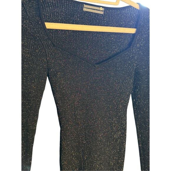 A by Anthropologie Black/Gold Metallic Lures Sweetheart Neck Ribbed Sweater Sz X - Picture 10 of 10